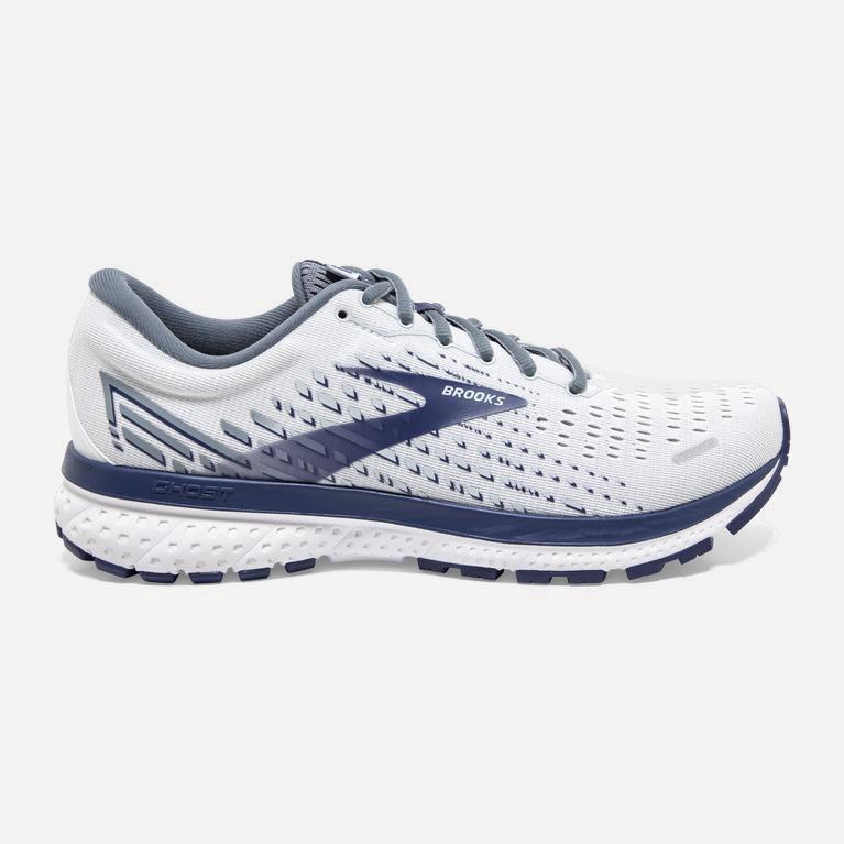 Brooks Ghost 13 Israel - Men's Road Running Shoes - White/Grey/Deep Cobalt (09184-LOQU)